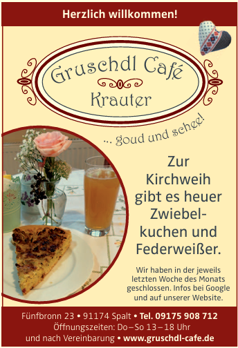 Gruschdl Café Krauter - Bild mit Zwiebelkuchen und Federweißer
